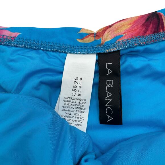 LA BLANCA *NEW* Shirred Band Hipster Bikini Bottom Tropical Blue Size 8 LB0M195 - Picture 4 of 4